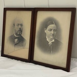 2 antique framed picture Set Man and Woman vintage European Photograph German